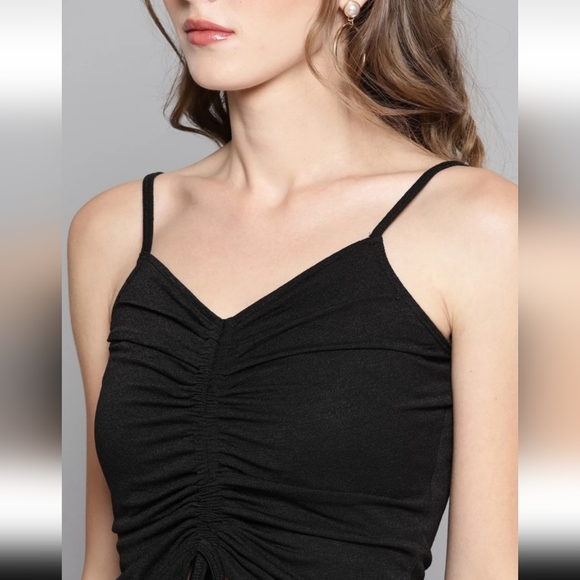 VENI VIDI VICI Casual No Sleeve Solid Women Black Top - Picture 5 of 5